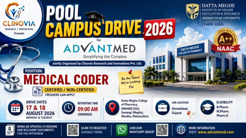 Advantmed Medical Coder Pool Campus Drive August 2026 – B.Pharm, M.Pharm & Pharm.D Jobs | 17–18 August