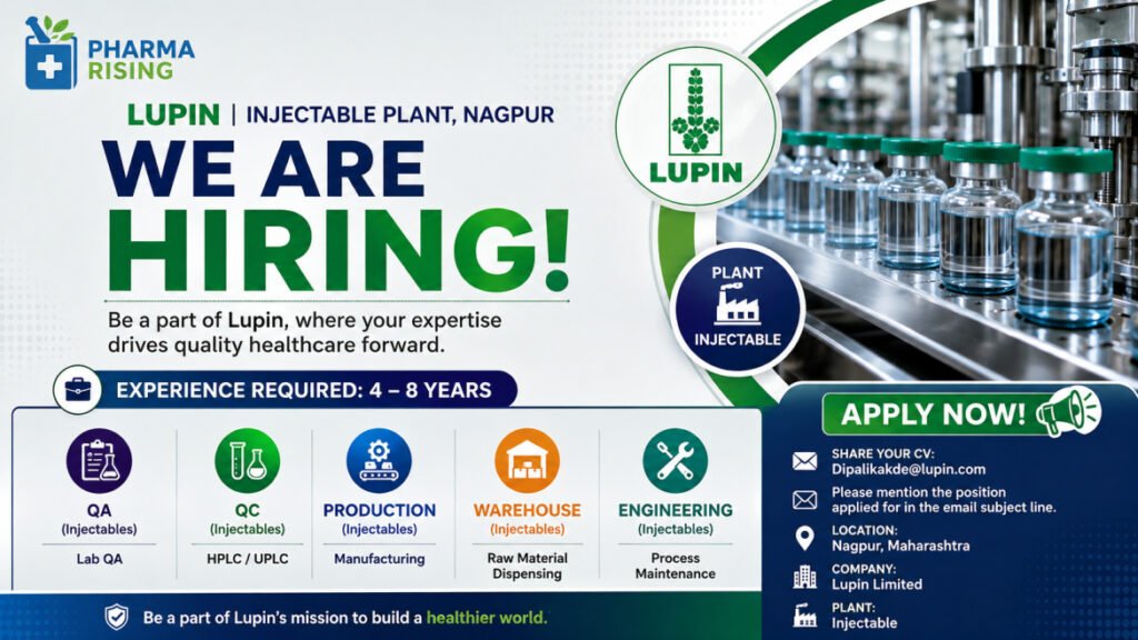 Lupin Recruitment August 2026 – QA, QC, Production, Warehouse & Engineering Jobs in Nagpur
