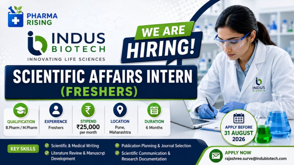 Indus Biotech Scientific Affairs Internship August 2026 – B.Pharm & M.Pharm Freshers | ₹25,000 Stipend