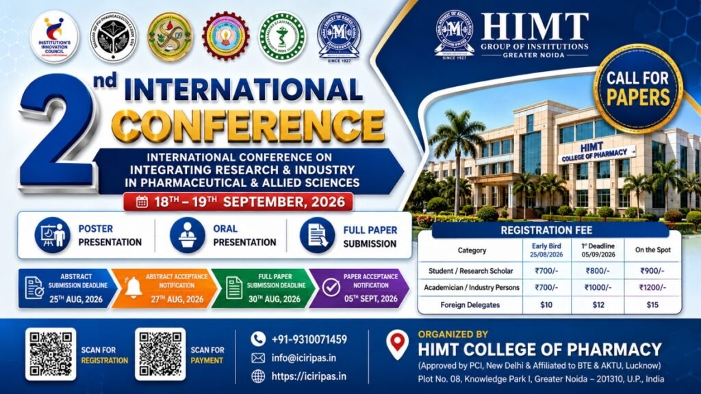 2nd International Conference on Integrating Research & Industry in Pharmaceutical & Allied Sciences September 2026 – Call for Papers | HIMT College of Pharmacy