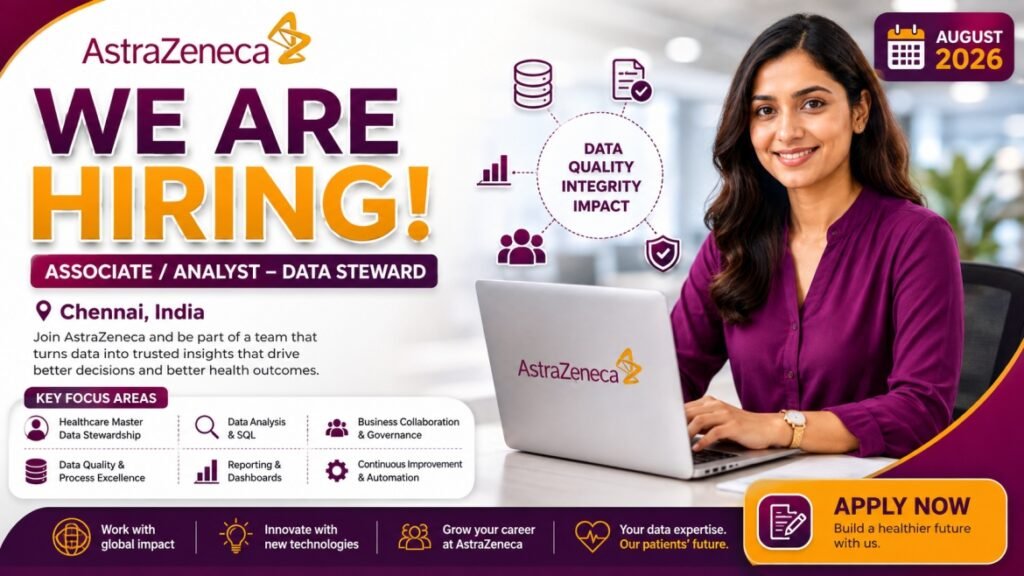 AstraZeneca Associate / Analyst – Data Steward Recruitment August 2026 | Data Quality Jobs in Chennai