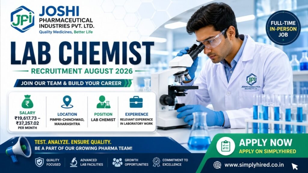 Joshi Pharmaceutical Industries Lab Chemist Recruitment August 2026 – Apply Online