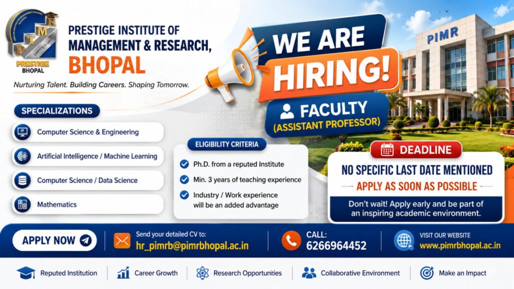 PIMR Bhopal Assistant Professor Recruitment August 2026 – Apply by Email