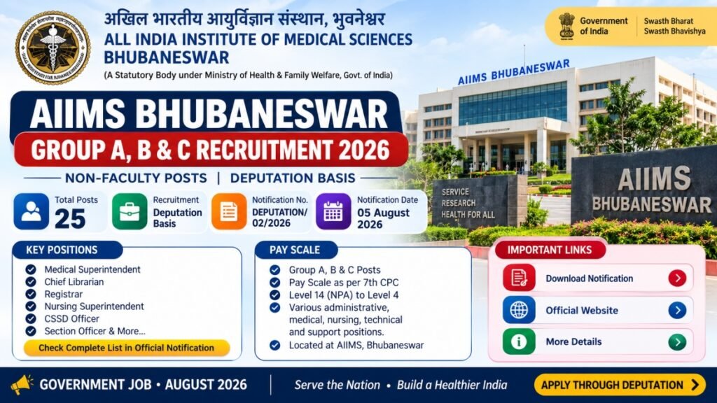 AIIMS Bhubaneswar Recruitment 2026 | 61 Group A, B & C Deputation Vacancies – Apply Offline