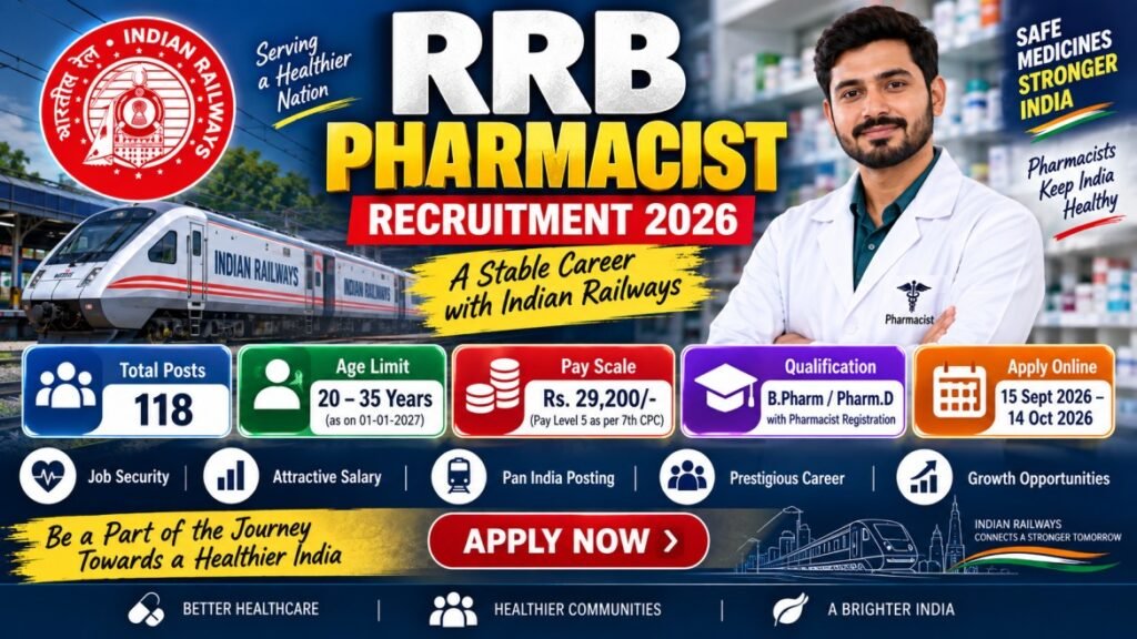 RRB Pharmacist Recruitment 2026: 118 Vacancies, Eligibility, Salary, Exam Date & Apply Online